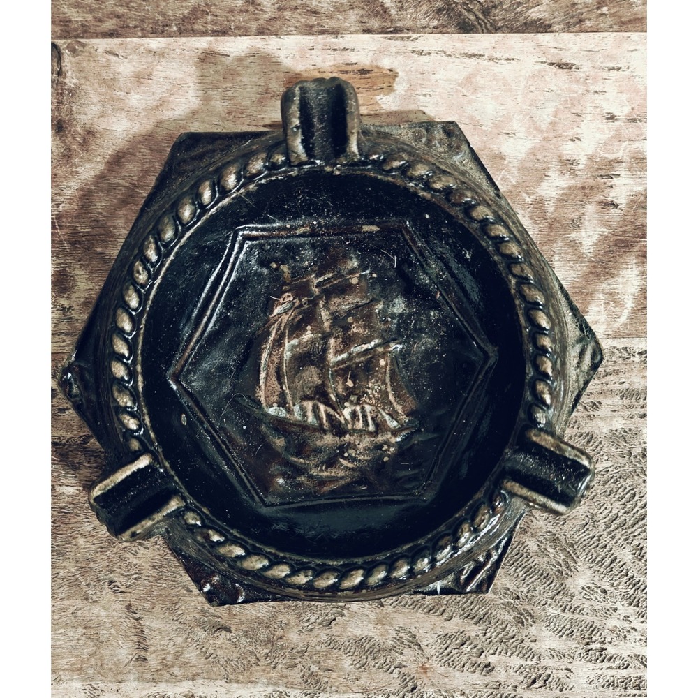 Vintage Bronze MCM Ship Motif ashtray
